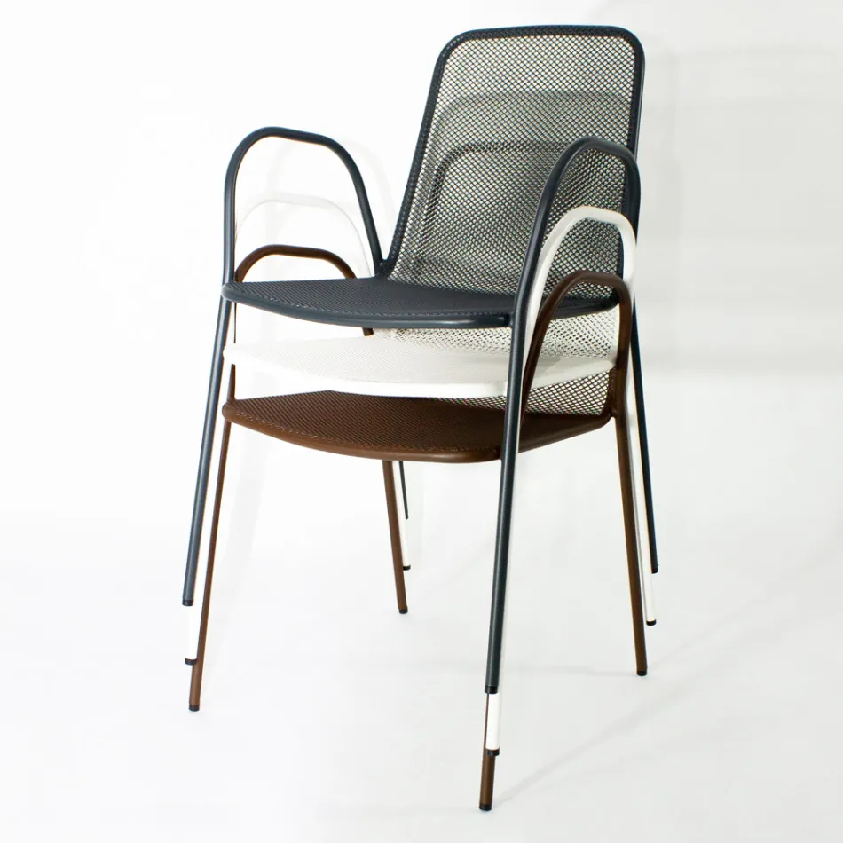 4 traditionele metalen tuinstoelen met armleuningen, gemaakt in Italië - Edris Viadurini
