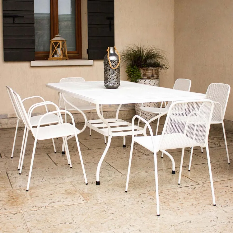 4 traditionele metalen tuinstoelen met armleuningen, gemaakt in Italië - Edris Viadurini