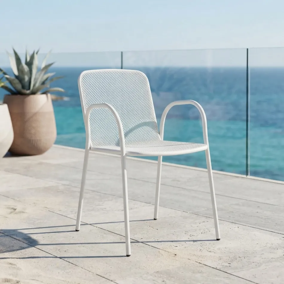 4 traditionele metalen tuinstoelen met armleuningen, gemaakt in Italië - Edris Viadurini