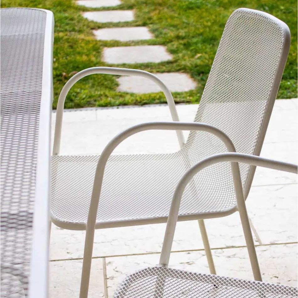 4 traditionele metalen tuinstoelen met armleuningen, gemaakt in Italië - Edris Viadurini