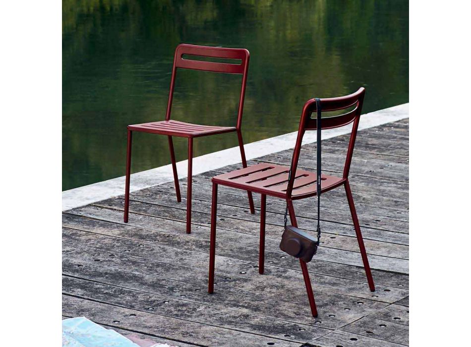 4 stapelbare metalen stoelen voor buiten gemaakt in Italië - Yolonda Viadurini