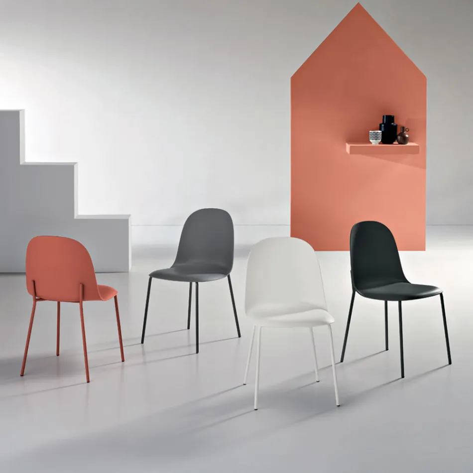 4 woonkamerstoelen van polypropyleen met metalen frame - Dinamo Viadurini