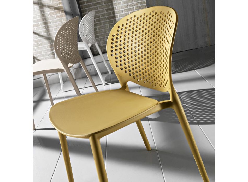 4 modern design gekleurde stapelbare polypropyleen stoelen - Pocahontas