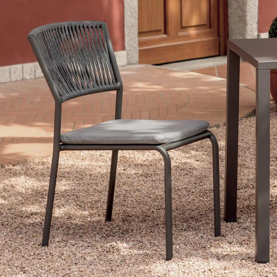 4 stapelbare tuinstoelen van aluminium en touw - Lunaris Viadurini