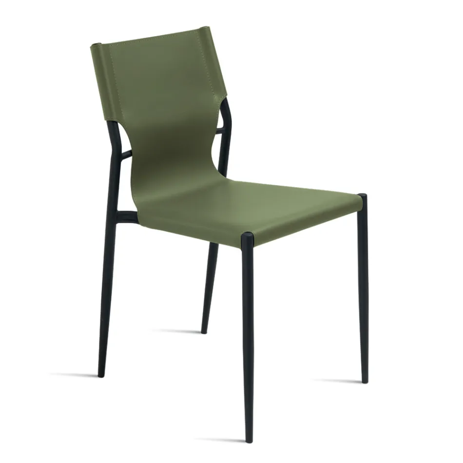 4 stoelen van gekleurd kunstleer met een gelakte metalen voet - Comedy Viadurini