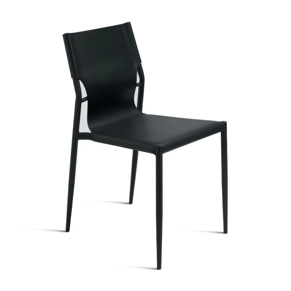 4 stoelen van gekleurd kunstleer met een gelakte metalen voet - Comedy Viadurini