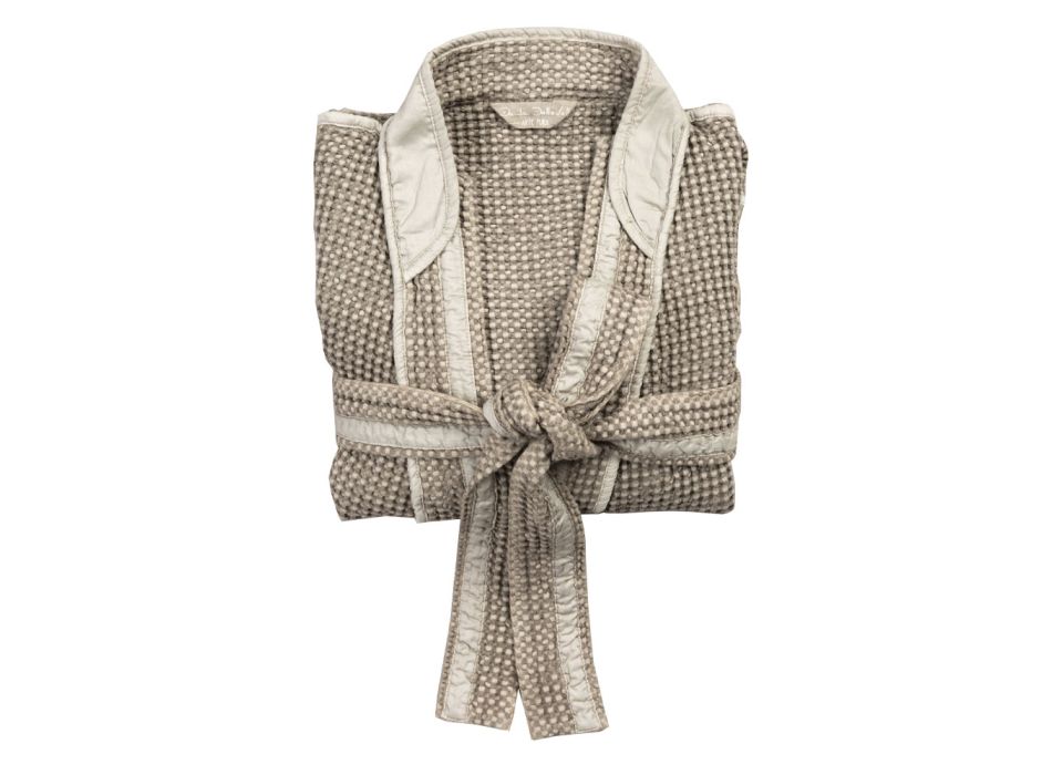 Luxe kimono-badjas van linnen en katoen, 2 afwerkingen Made in Italy - Kleone Viadurini