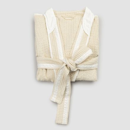 Luxe kimono-badjas van linnen en katoen, 2 afwerkingen Made in Italy - Kleone Viadurini
