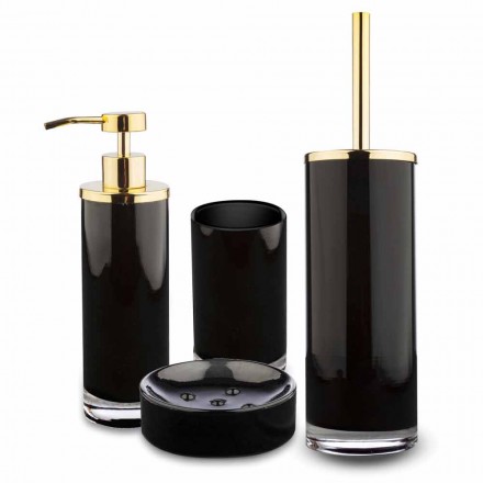 Vrijstaande badkameraccessoires in zwart glas en glanzend goudkleurig metaal - zwart Viadurini