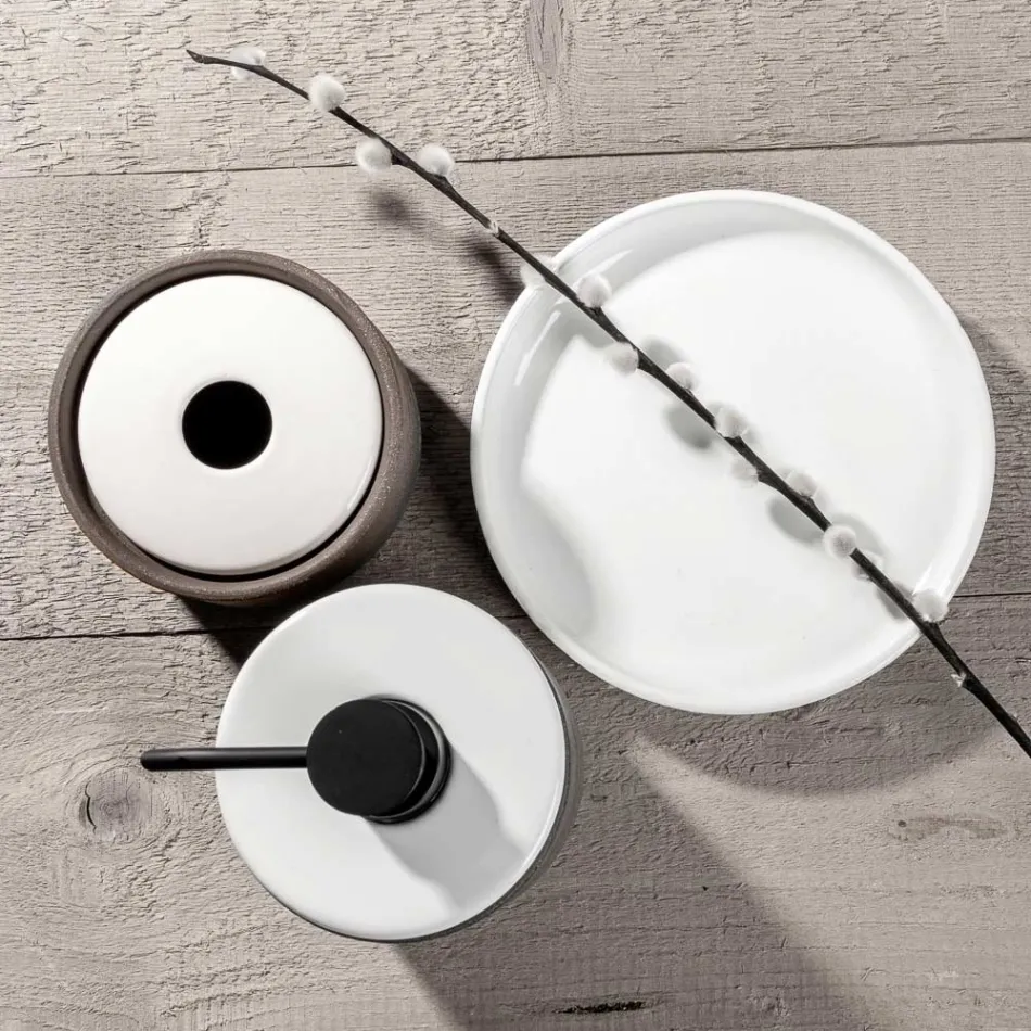 Badkameraccessoires in witte vuurvaste klei Made in Italy - Antonella Viadurini