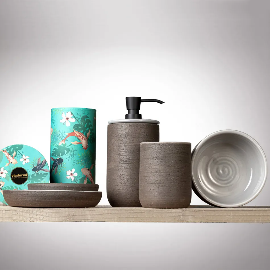 Badkameraccessoires gemaakt in grijze klei Gemaakt in Italië - Antonella Viadurini