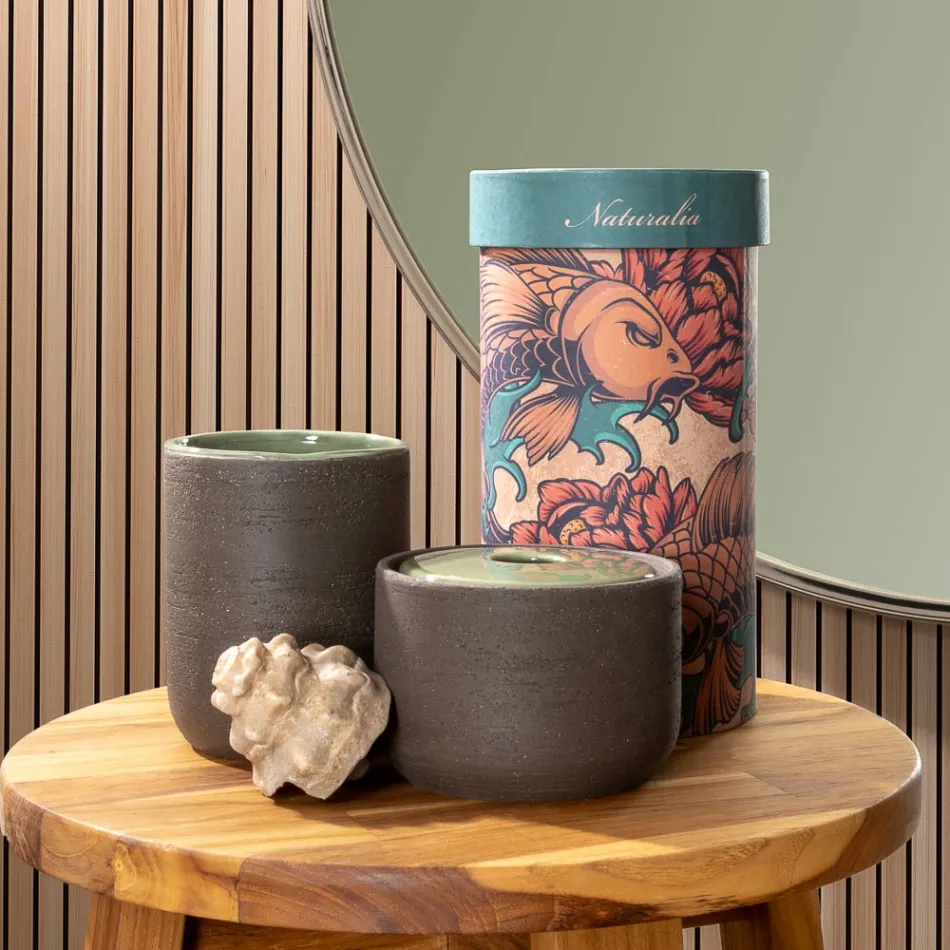 Groene badkameraccessoires in vuurvaste klei Made in Italy - Antonella Viadurini