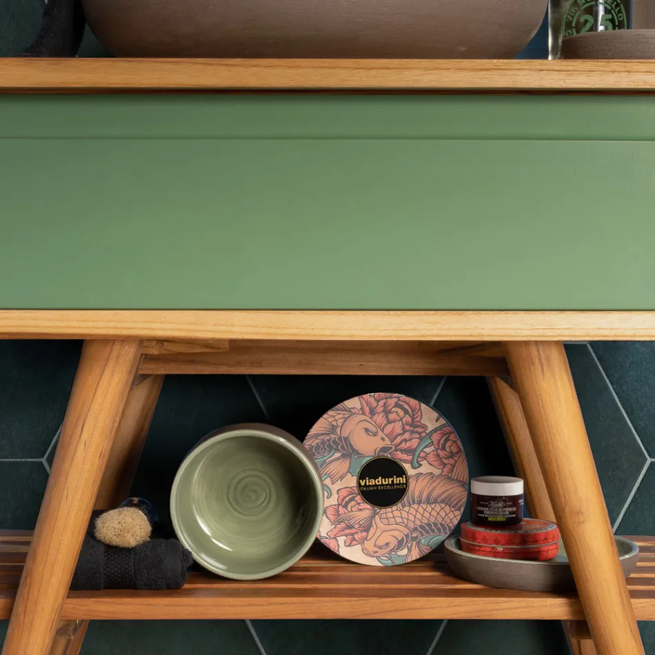 Groene badkameraccessoires in vuurvaste klei Made in Italy - Antonella Viadurini