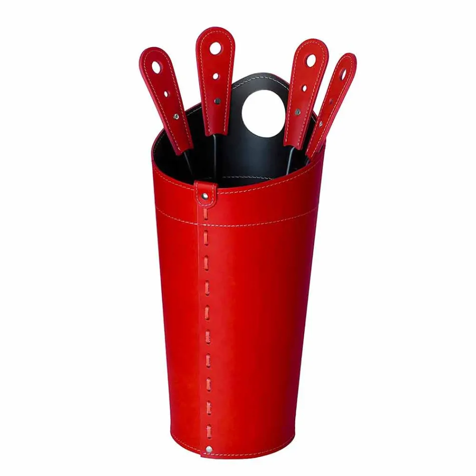 Openhaardaccessoires met Nilar lederen houders, modern design Viadurini