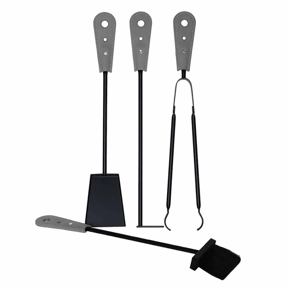 Openhaardaccessoires met Nilar lederen houders, modern design Viadurini