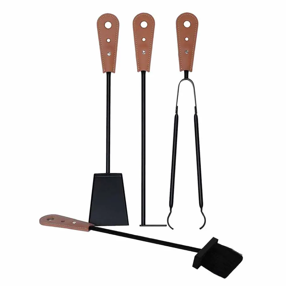 Openhaardaccessoires met Nilar lederen houders, modern design Viadurini