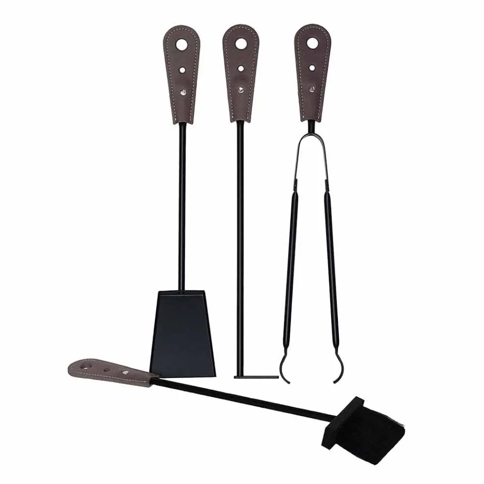 Openhaardaccessoires met Nilar lederen houders, modern design Viadurini