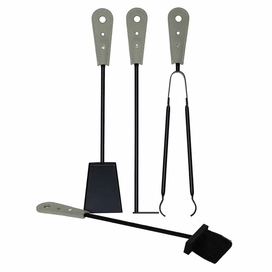 Openhaardaccessoires met Nilar lederen houders, modern design Viadurini