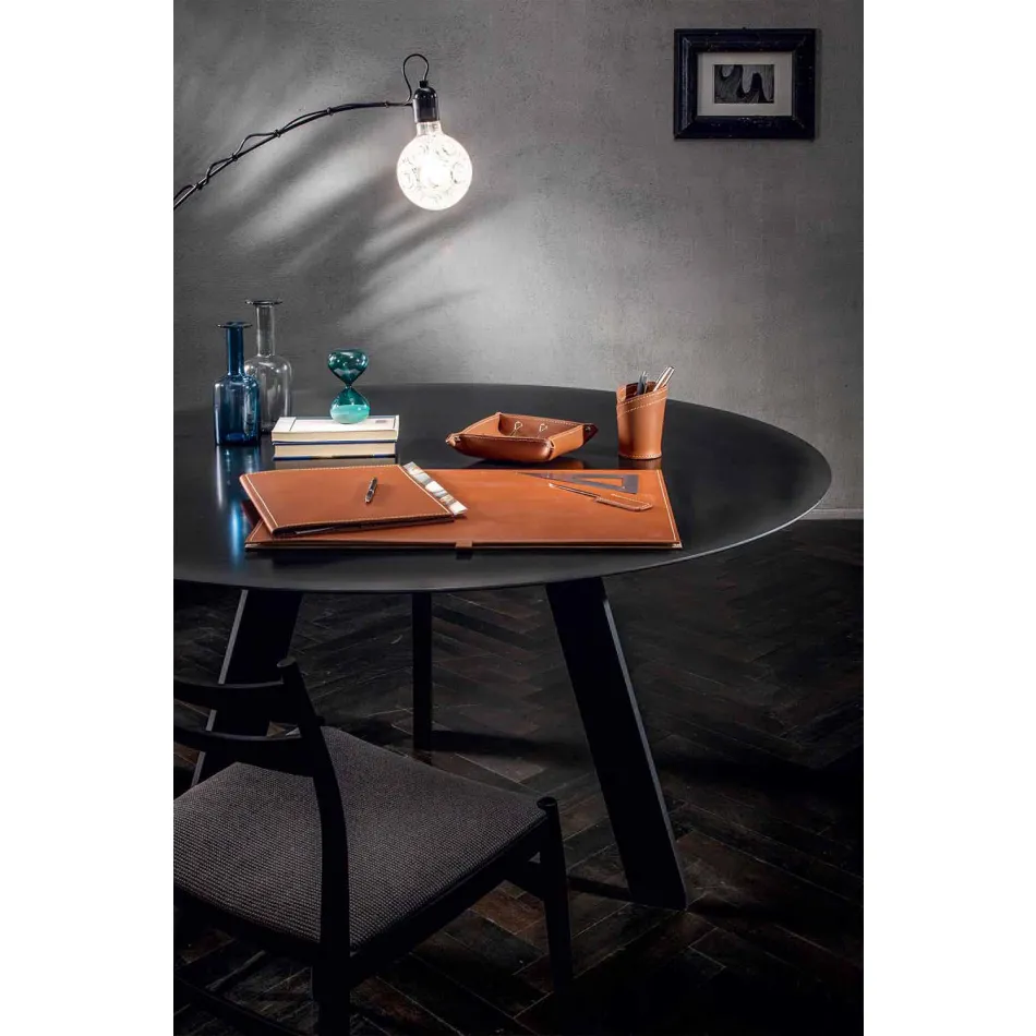 Bureau-accessoires in geregenereerd leer 5 stuks Made in Italy - Aristoteles Viadurini