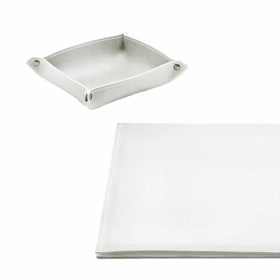 Bureau-accessoires in geregenereerd leer 5 stuks Made in Italy - Aristoteles Viadurini