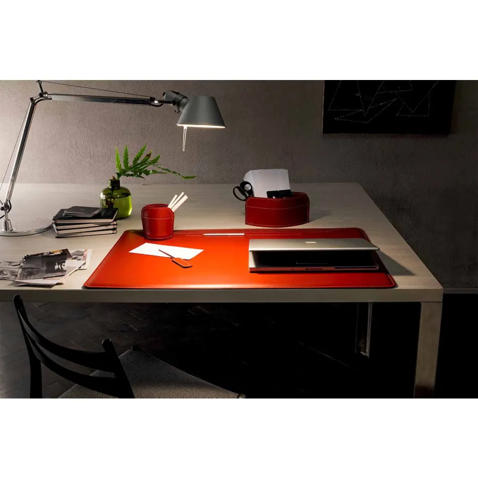 4-delige geregenereerde lederen bureau-accessoires Made in Italy - Ebe Viadurini