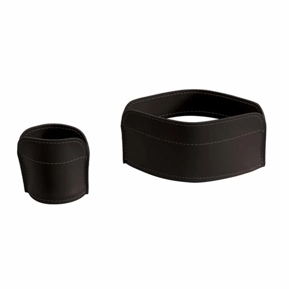 4-delige geregenereerde lederen bureau-accessoires Made in Italy - Ebe Viadurini