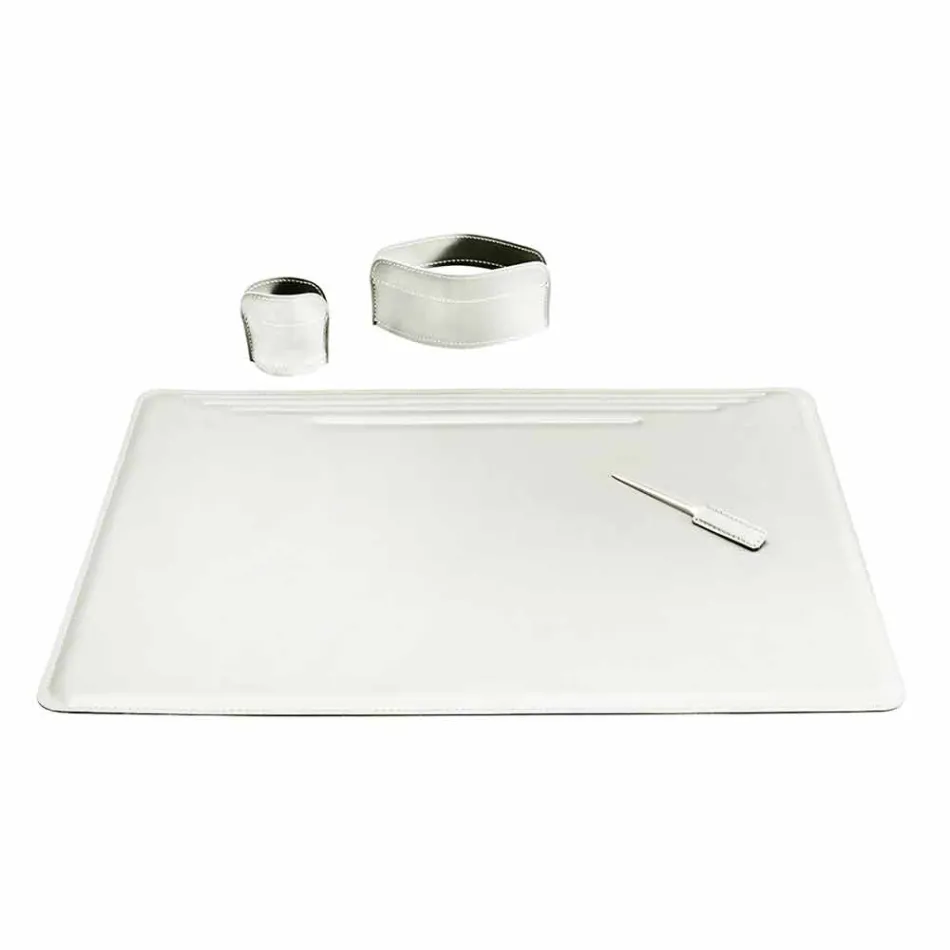 4-delige geregenereerde lederen bureau-accessoires Made in Italy - Ebe Viadurini