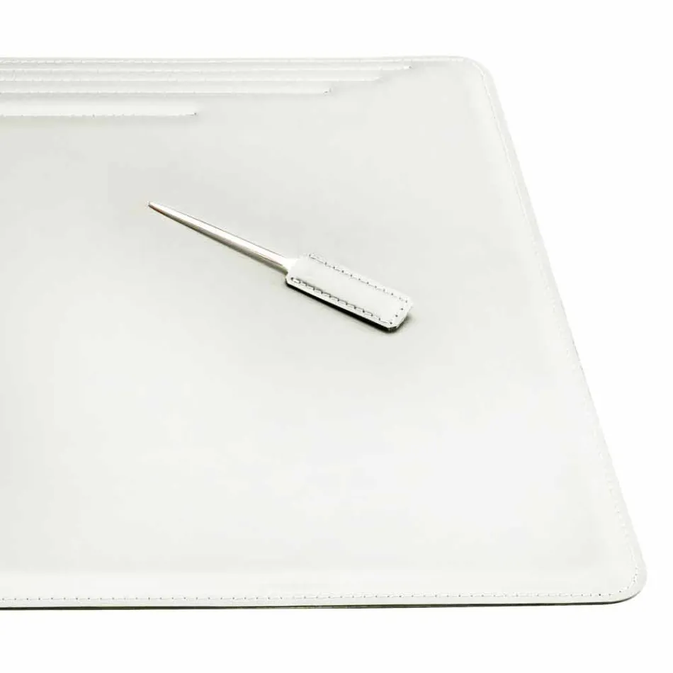 4-delige geregenereerde lederen bureau-accessoires Made in Italy - Ebe Viadurini