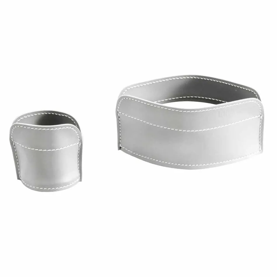 4-delige geregenereerde lederen bureau-accessoires Made in Italy - Ebe Viadurini