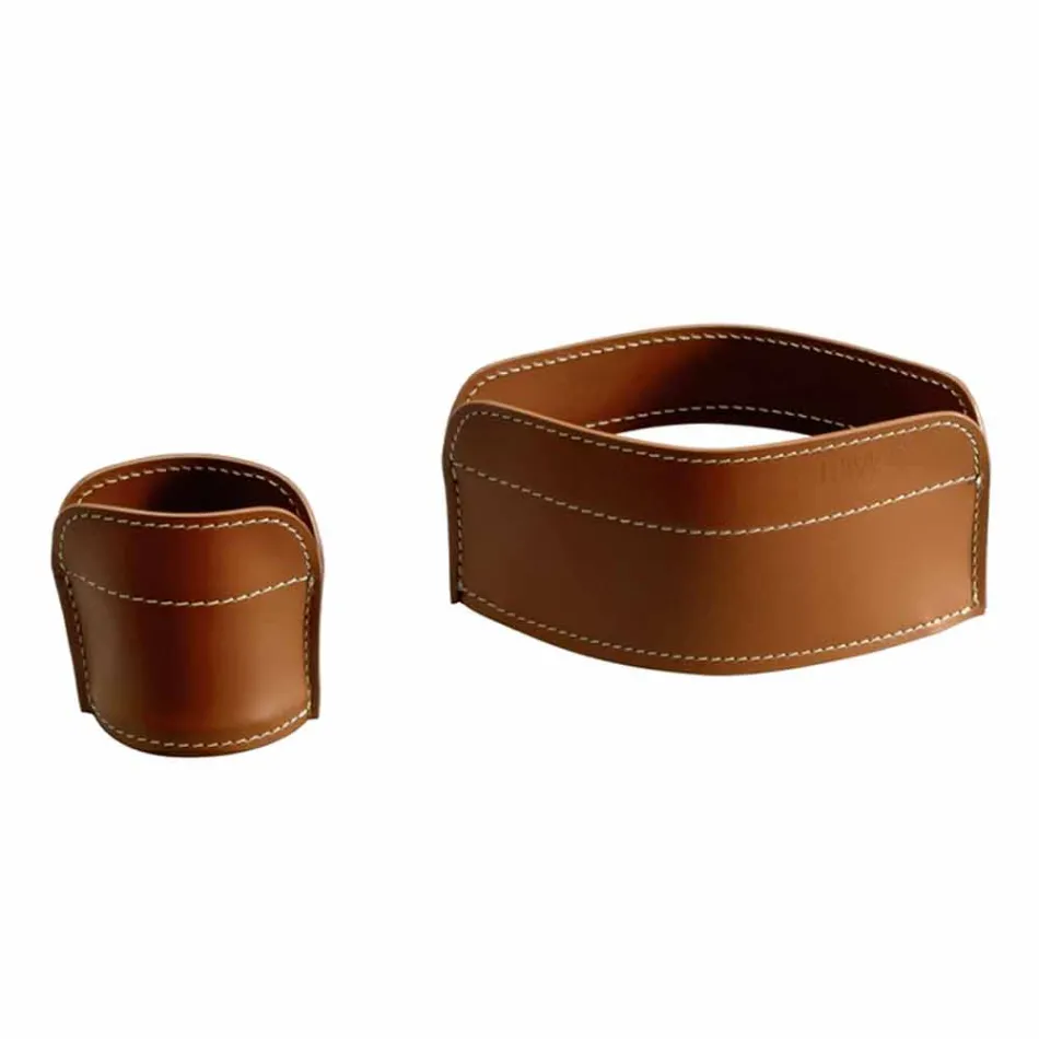 Bureau-accessoires in geregenereerd leer 5 stuks Made in Italy - Ebe Viadurini