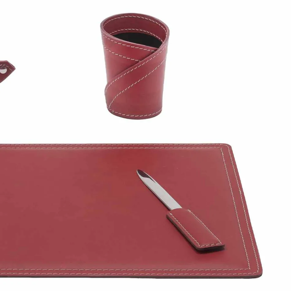 Accessoires 4-delig geregenereerd lederen bureau Made in Italy - Ascanio Viadurini