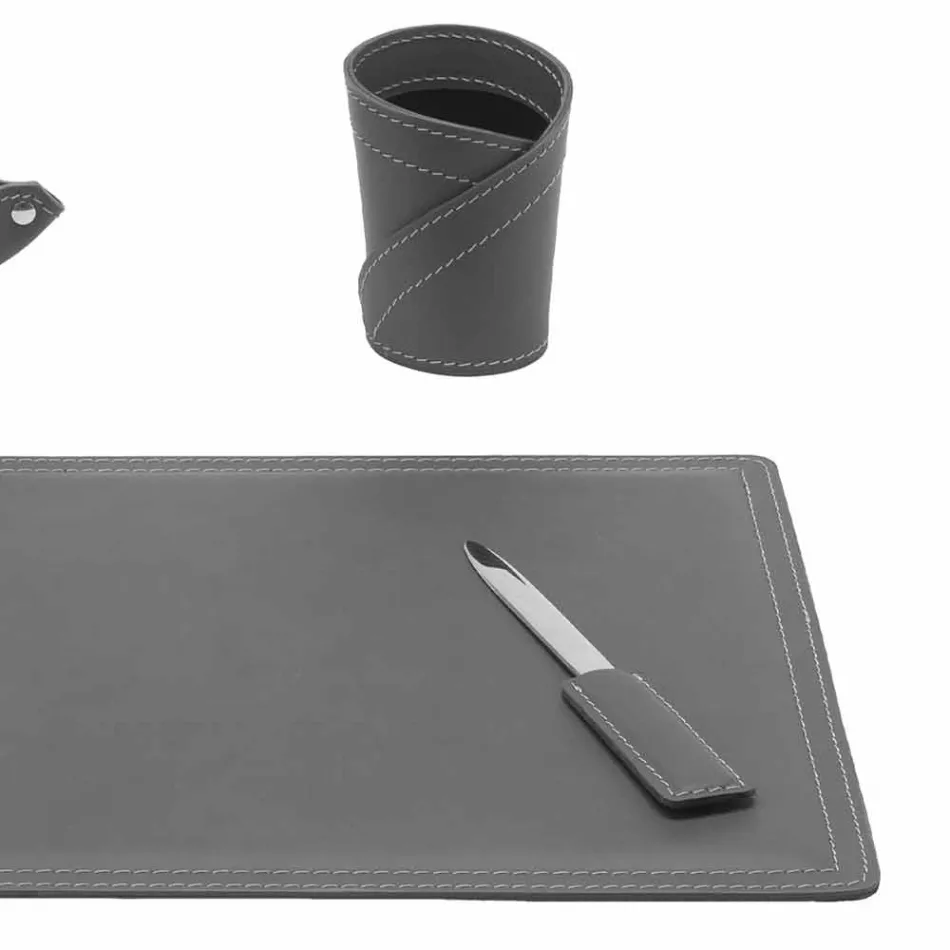 Accessoires 4-delig geregenereerd lederen bureau Made in Italy - Ascanio Viadurini