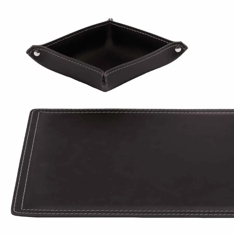 Accessoires 4-delig geregenereerd lederen bureau Made in Italy - Ascanio Viadurini