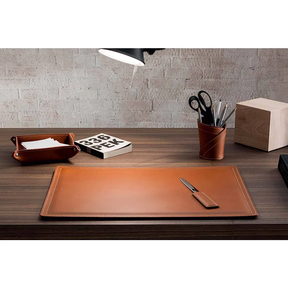 Accessoires 4-delig geregenereerd lederen bureau Made in Italy - Ascanio Viadurini