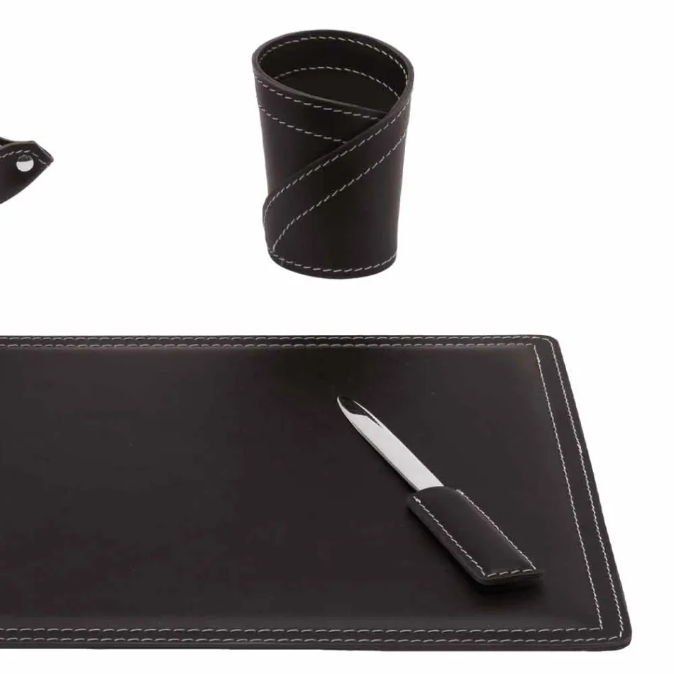 Accessoires 4-delig geregenereerd lederen bureau Made in Italy - Ascanio Viadurini