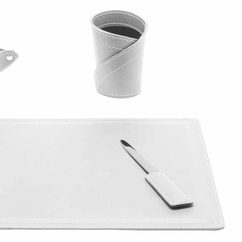 Accessoires 4-delig geregenereerd lederen bureau Made in Italy - Ascanio Viadurini