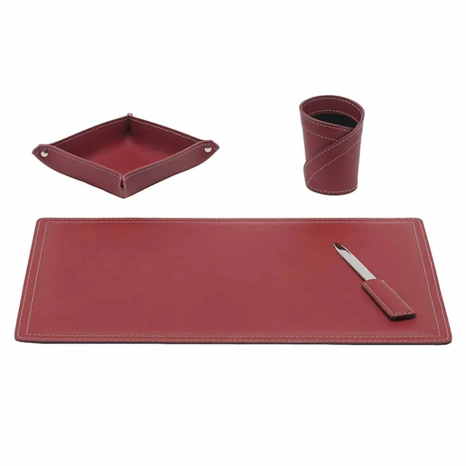 Accessoires 4-delig geregenereerd lederen bureau Made in Italy - Ascanio Viadurini