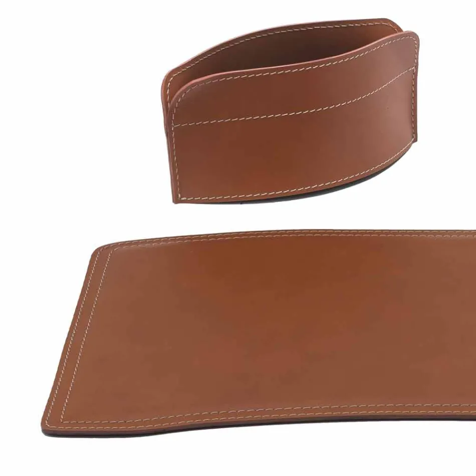 Accessoires 4-delig geregenereerd lederen bureau Made in Italy - Brando Viadurini