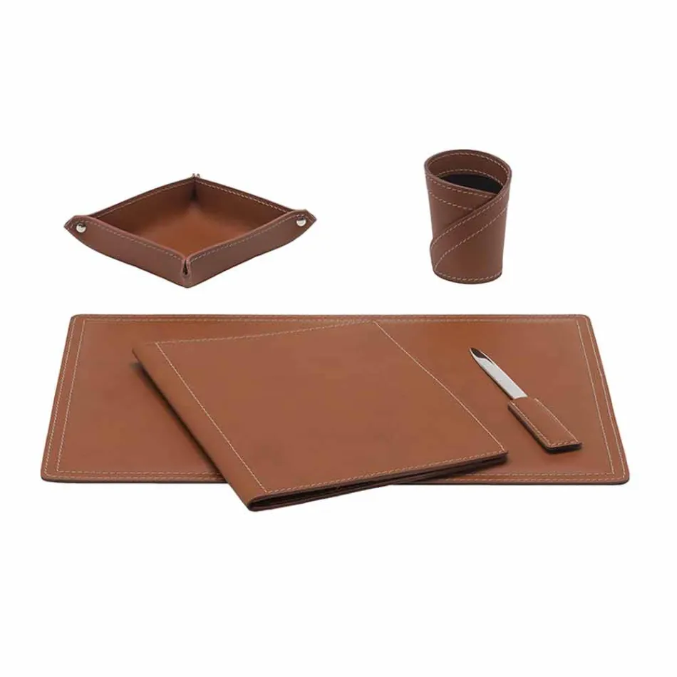 Accessoires 5-delig geregenereerd leren bureau Gemaakt in Italië - Ascanio Viadurini