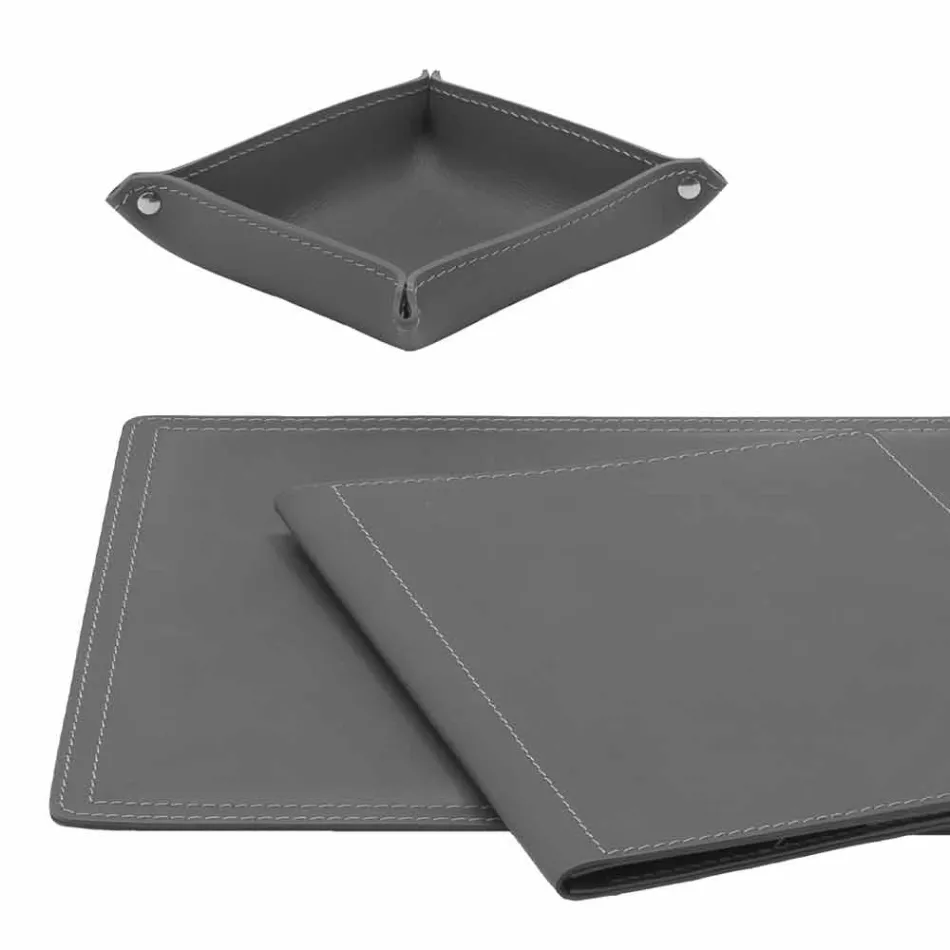 Accessoires 5-delig geregenereerd leren bureau Gemaakt in Italië - Ascanio Viadurini