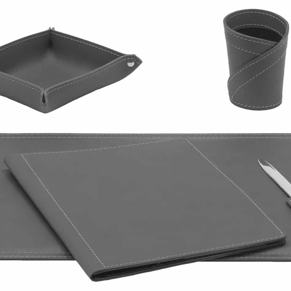 Accessoires 5-delig geregenereerd leren bureau Gemaakt in Italië - Ascanio Viadurini
