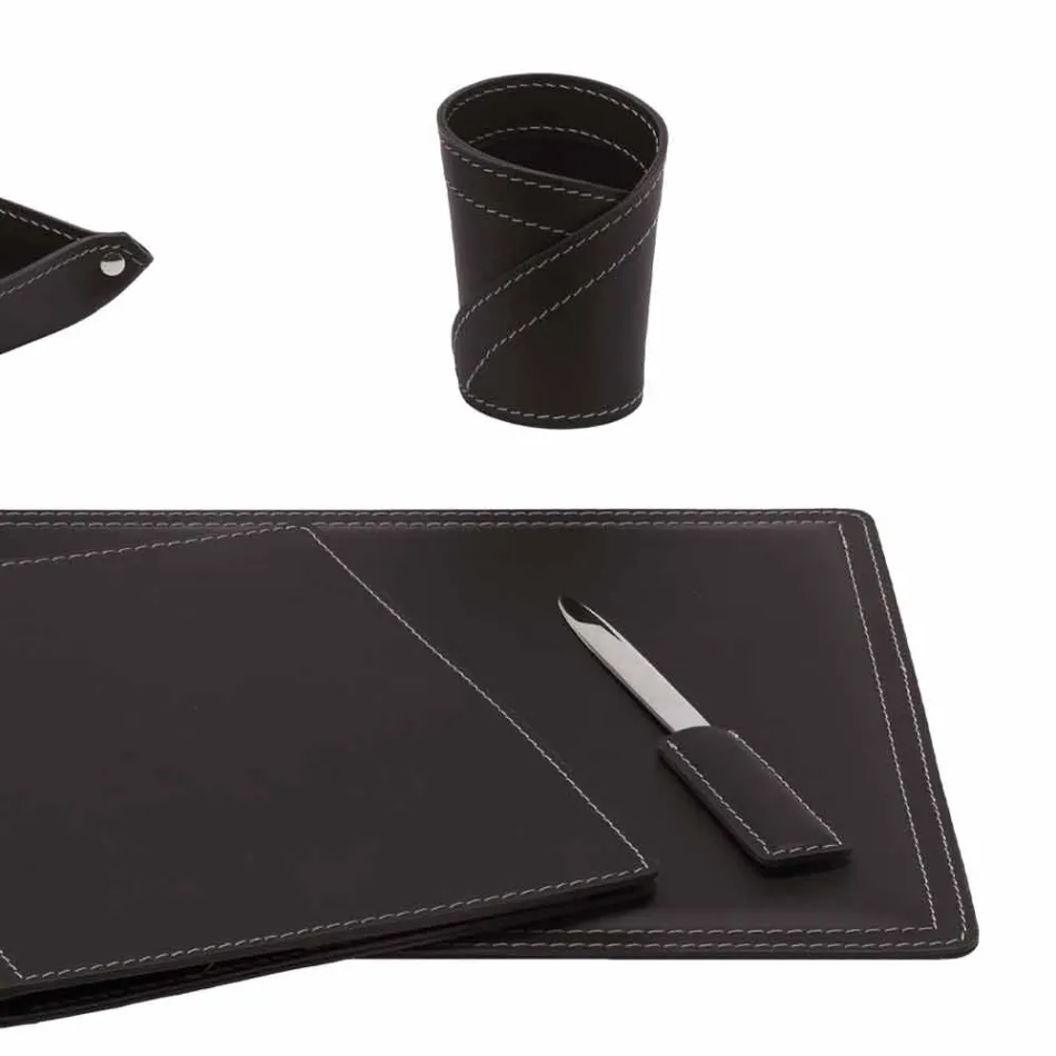 Accessoires 5-delig geregenereerd leren bureau Gemaakt in Italië - Ascanio Viadurini