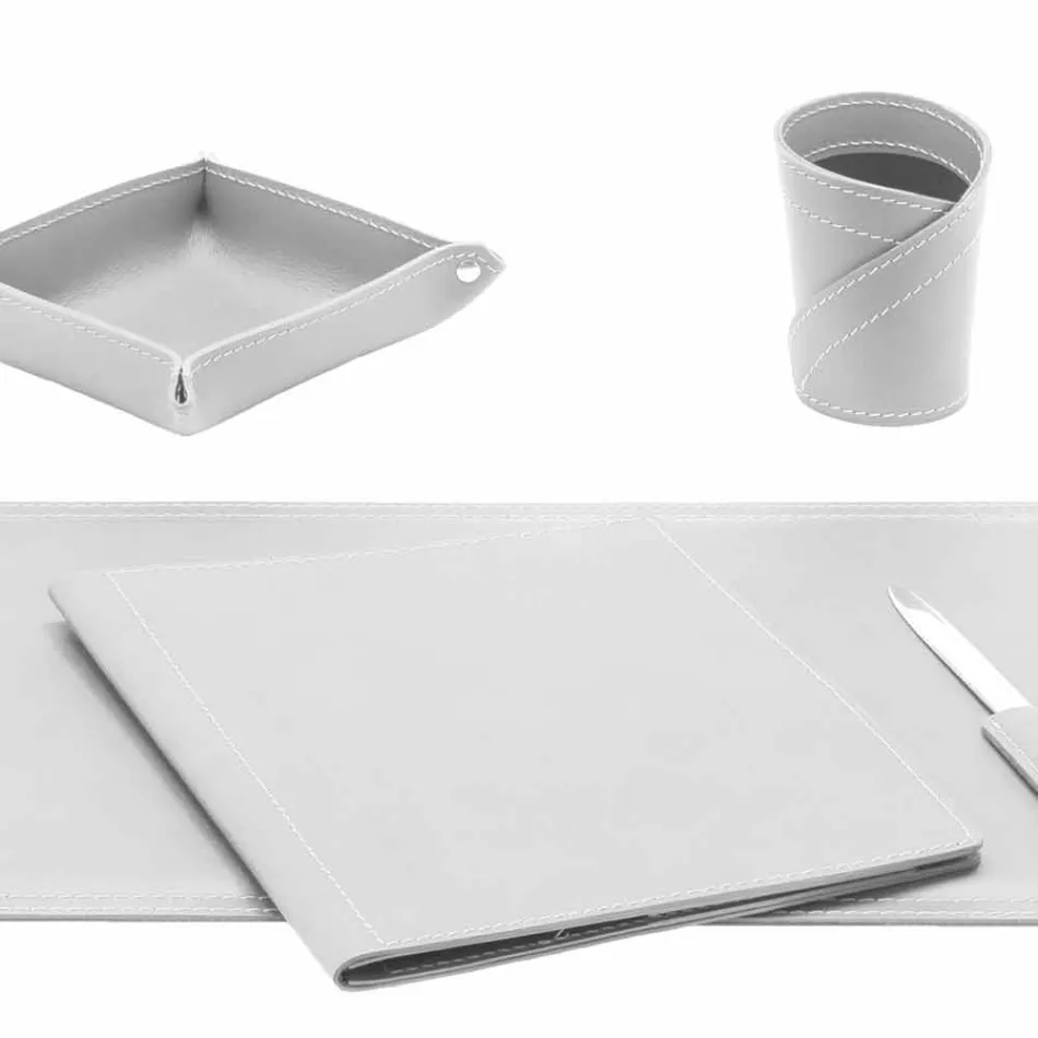 Accessoires 5-delig geregenereerd leren bureau Gemaakt in Italië - Ascanio Viadurini