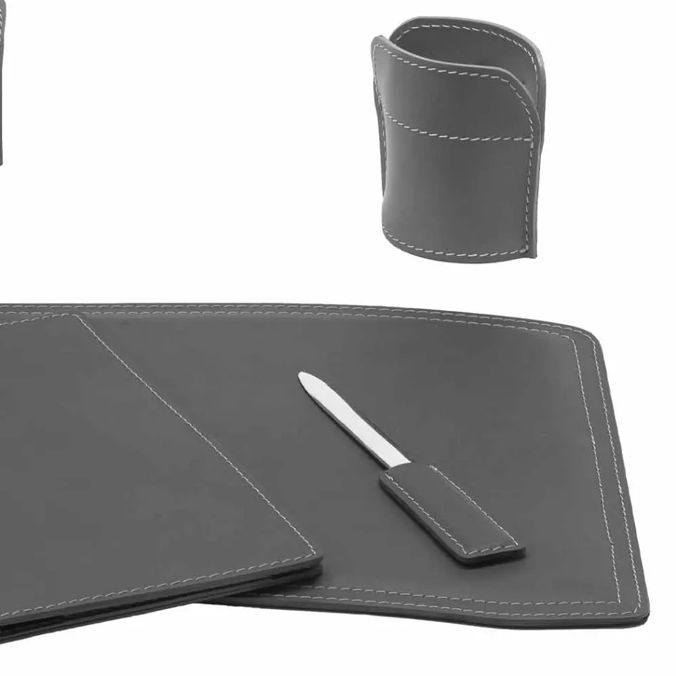 Accessoires 5-delig geregenereerd lederen bureau Made in Italy - Brando Viadurini