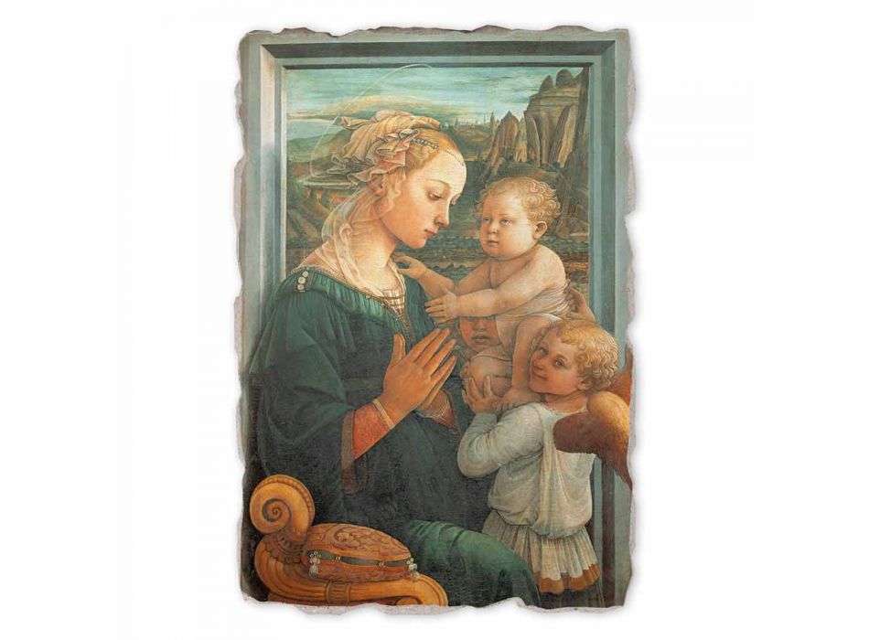 Grote Fresco Filippo Lippi &quot;Madonna en Kind&quot;, handgemaakte Viadurini
