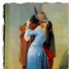 Fresco grote reproductie gedaan in Italië Hayez The Kiss Viadurini