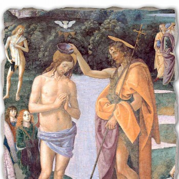 Fresco reproductie Perugino &quot;De doop van Christus&quot;