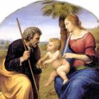 Fresco reproductie Raffaello Sanzio &quot;Heilige Familie met Palm Tree&quot; Viadurini