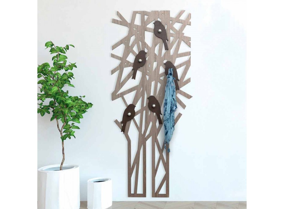 Wandkapstok in gekleurd hout met een modern design - Alberuccell Viadurini