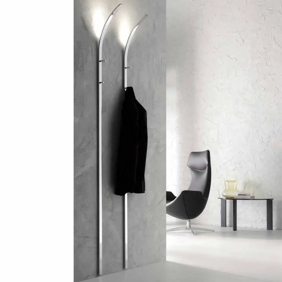 Metalen wandkleerhanger met 2 haken en ledlamp Made in Italy - Osmio Viadurini